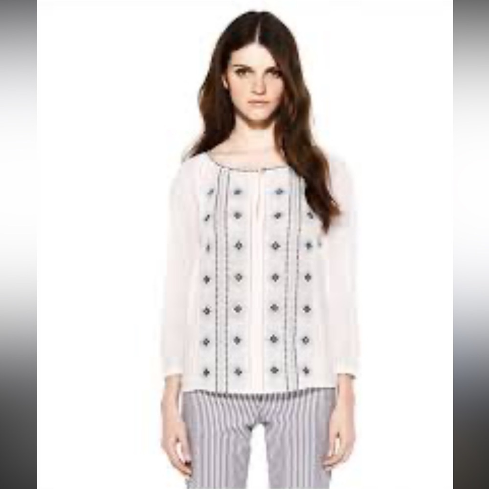 Tory Burch Lucille Top Embroidered Panel Cotton/Linen Blend